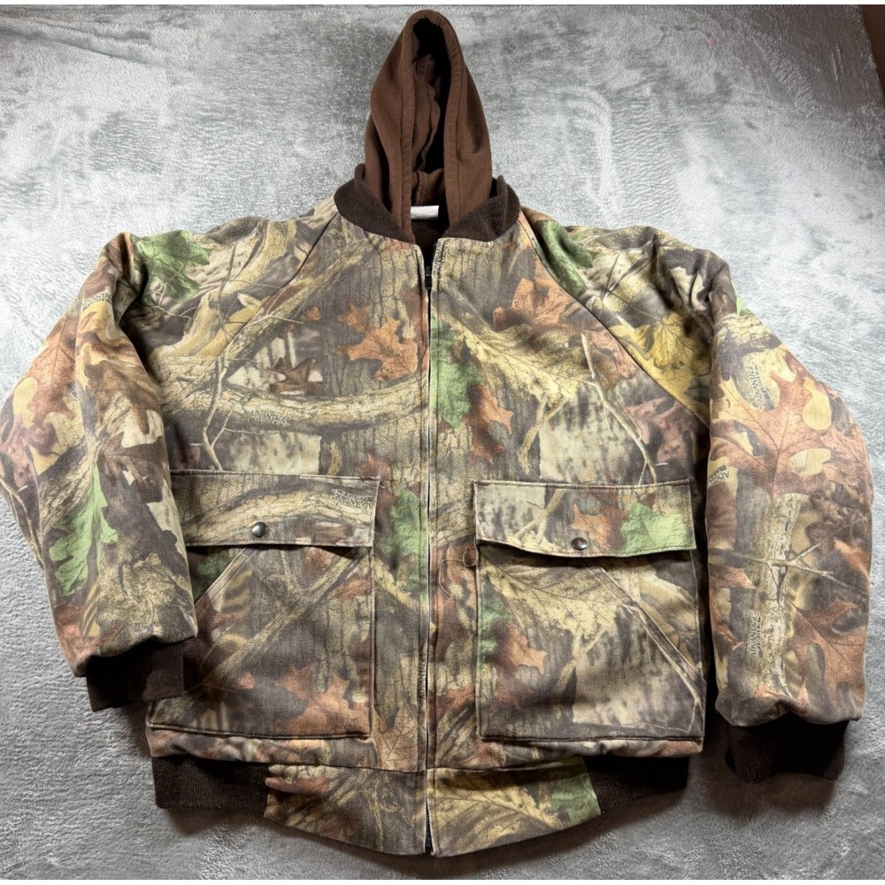 Vtg Advantage Timber Camo Hooded Jacket Mens Medium Quilted Hunting USA